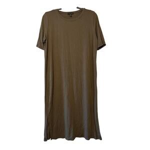 Eileen Fisher Olive Green Short Sleeve Lightweight MIDI Dress Sz M